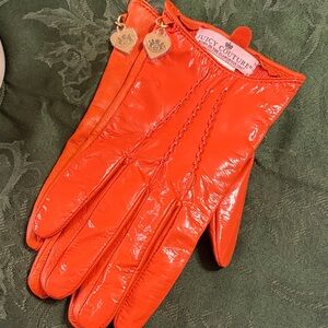 Juicy Couture Bright Orange Leather Gloves with Gold Charms